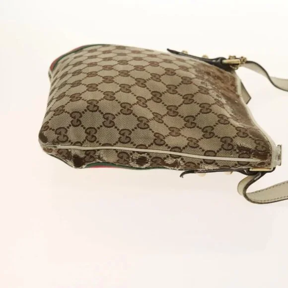 GUCCI GG Canvas Web Sherry Line Bag Leather 2 Set Beige Black Auth 139097